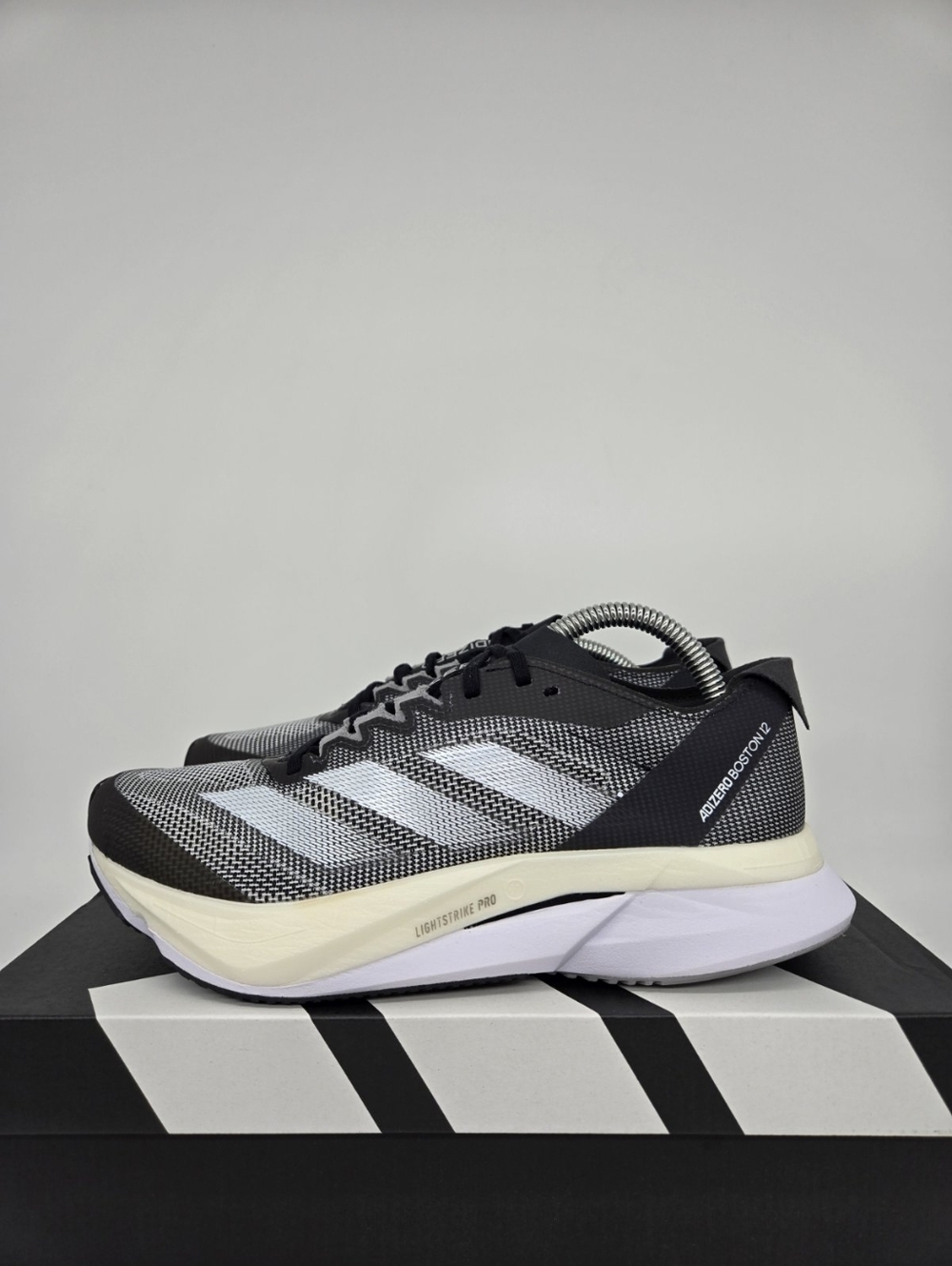 adidas Women's Adizero Boston 12 Core Black Cloud White Running Shoes Size 6